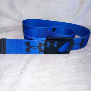 EUC Men’s OSFM up to 36 Under Armour Webbing Golf Belt Blue/Black Metal Buckle